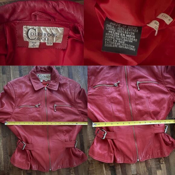 Vintage Cherry Red Leather Moto Jacket - Colebrook & Co - Size Small (Early 90s) - Picture 7 of 11